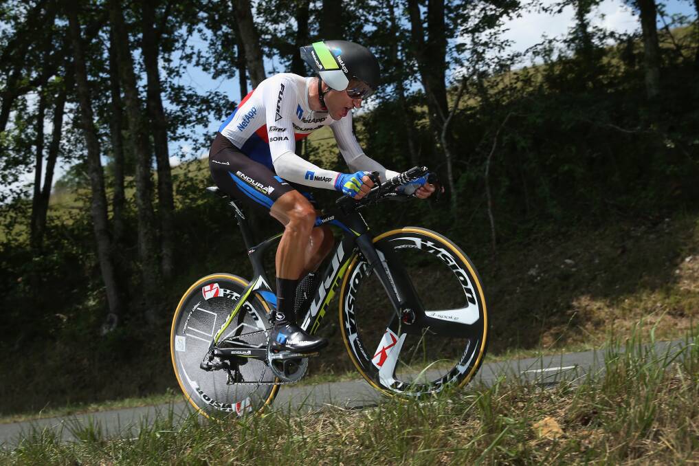 Jan Barta from the Czech Republic, a team-mate of Bendigo's Zak Dempster, powers to third place in the 54km time trial at the 101st Tour de France. Picture: GETTY 