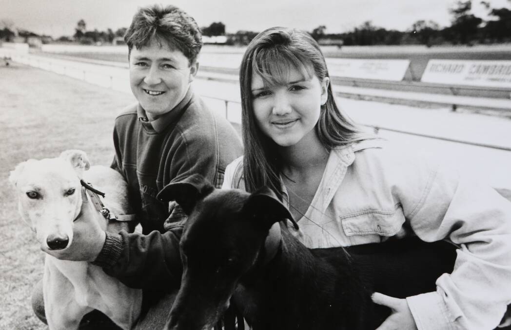 Trainer of the Year in 1994, Mark Morrissey with Benchtimes, and Shelley Anstee with Marong Marksman, greyhound of the year. 