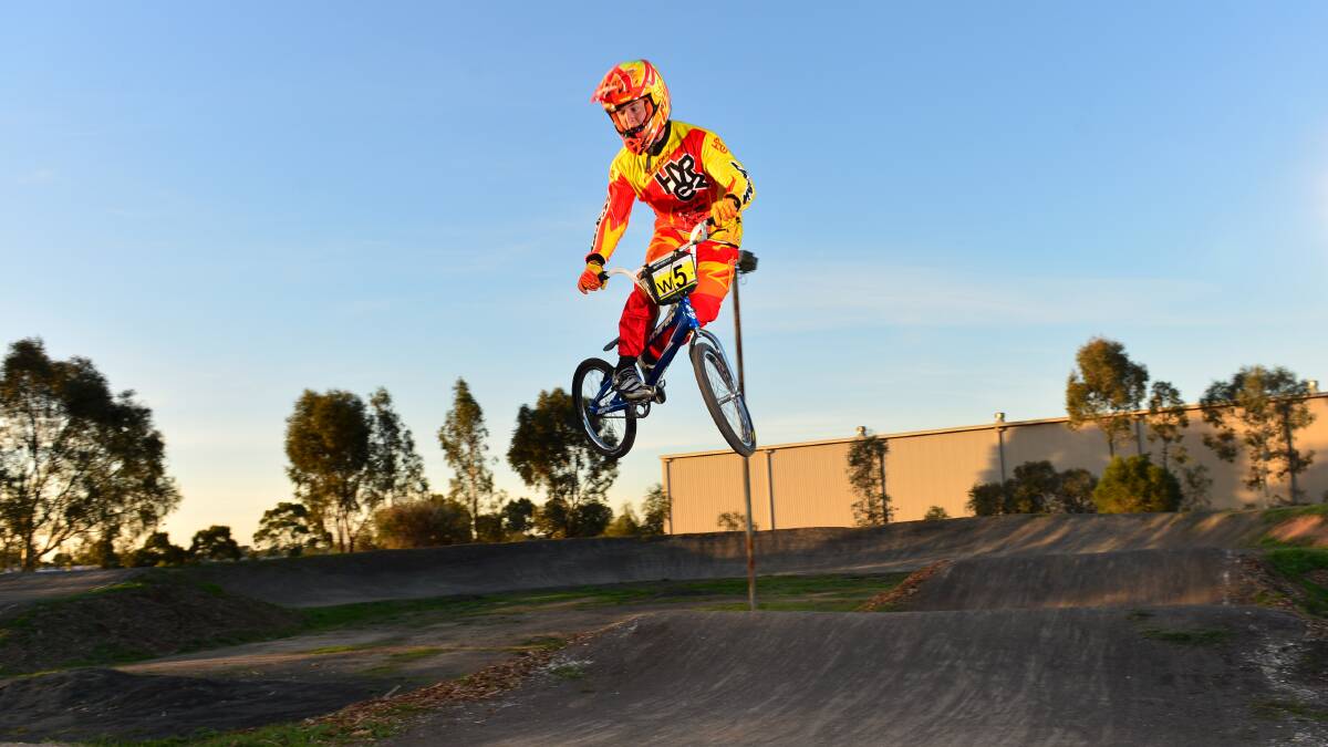 FLYING HIGH: Matt White soars over a jump at the BMX track in Eaglehawk. Picture: JIM ALDERSEY