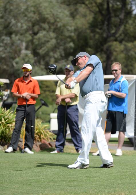 TOP SHOT: Torsten Riedel drives in Monday's play at Neangar Park. Picture: JODIE DONNELLAN