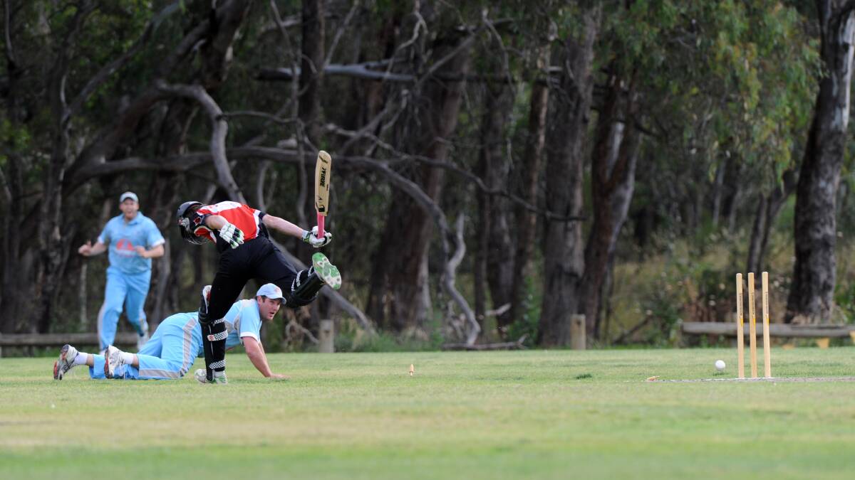 GONE: White Hills batsman Oliver Geary is run out by Adrian Pappin from Strathdale-Maristians in the Twenty20 clash at Bell Oval. Picture: JODIE DONNELLAN