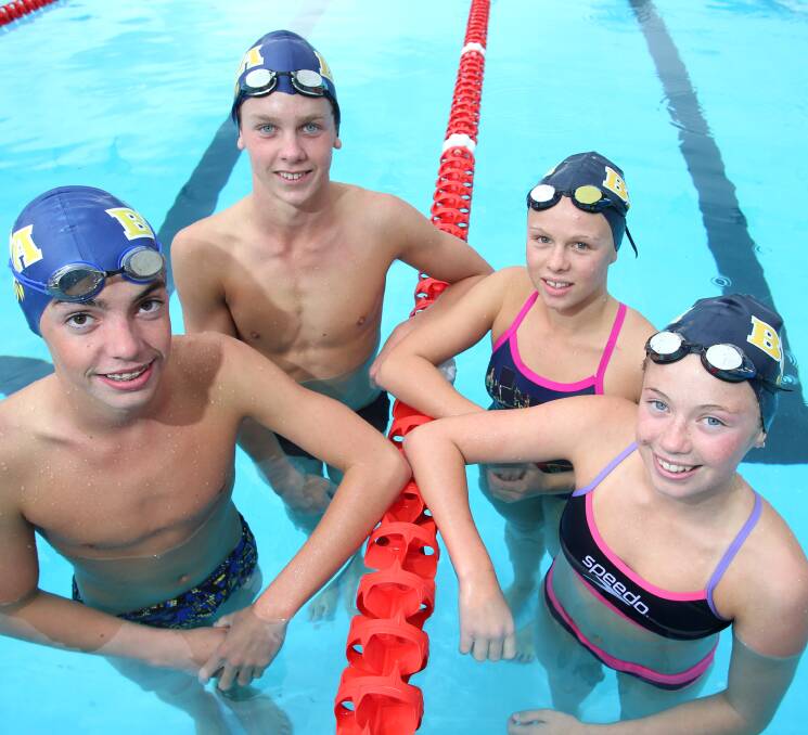 YOUNG STARS: Hawks clubmates Tyson Jelbart, Angus Verbeek, Millie Beaton and Olivia Wright will contest many events at the challenge. Picture: GLENN DANIELS 