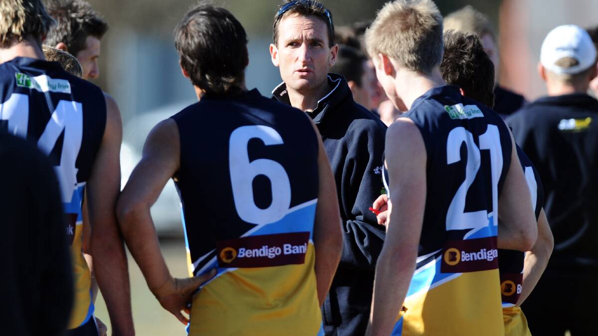 Assistant coach Clint Whitsed gives some tips during the Pioneers clash with Geelong at Strathfieldsaye in 2012. 