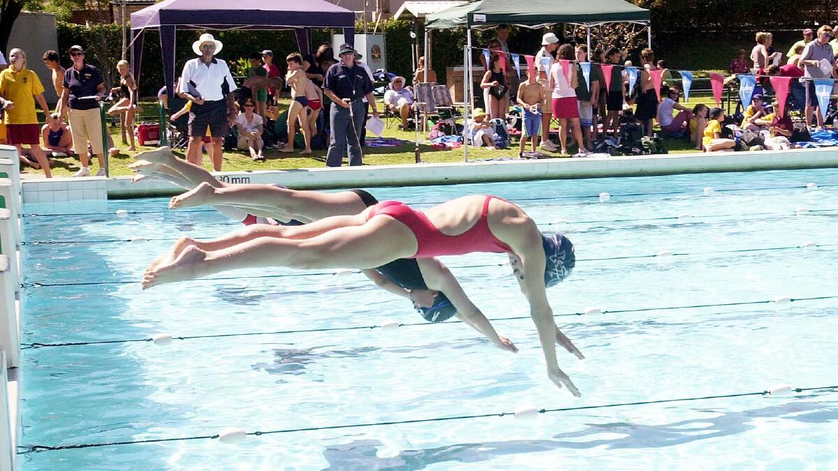 Kahlia Marsh from Kerang South at the start of a 50m butterfly at the district championships at Bendigo East in 2005. 