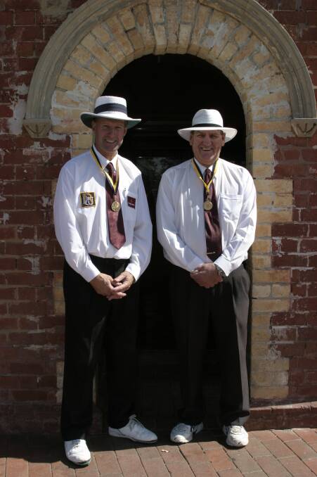 Leon Grose and Max Taylor after umpiring the BDCA's first XI grand final in 2004-05.
