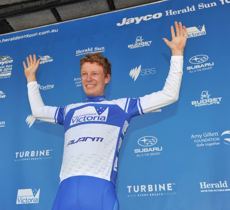 YOUNG GUN: Jack Haig after being presented with the best young rider's jersey at the end of the Ballarat-Bendigo stage in this year's Jayco Herald-Sun Tour. Picture: JIM ALDERSEY