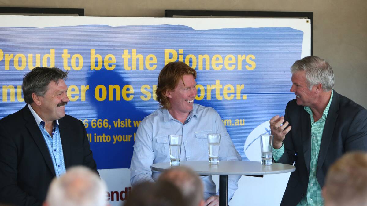 Brian Taylor, Cameron Ling and Danny Frawley enjoyed telling a tale or two at the Pioneers season launch. 