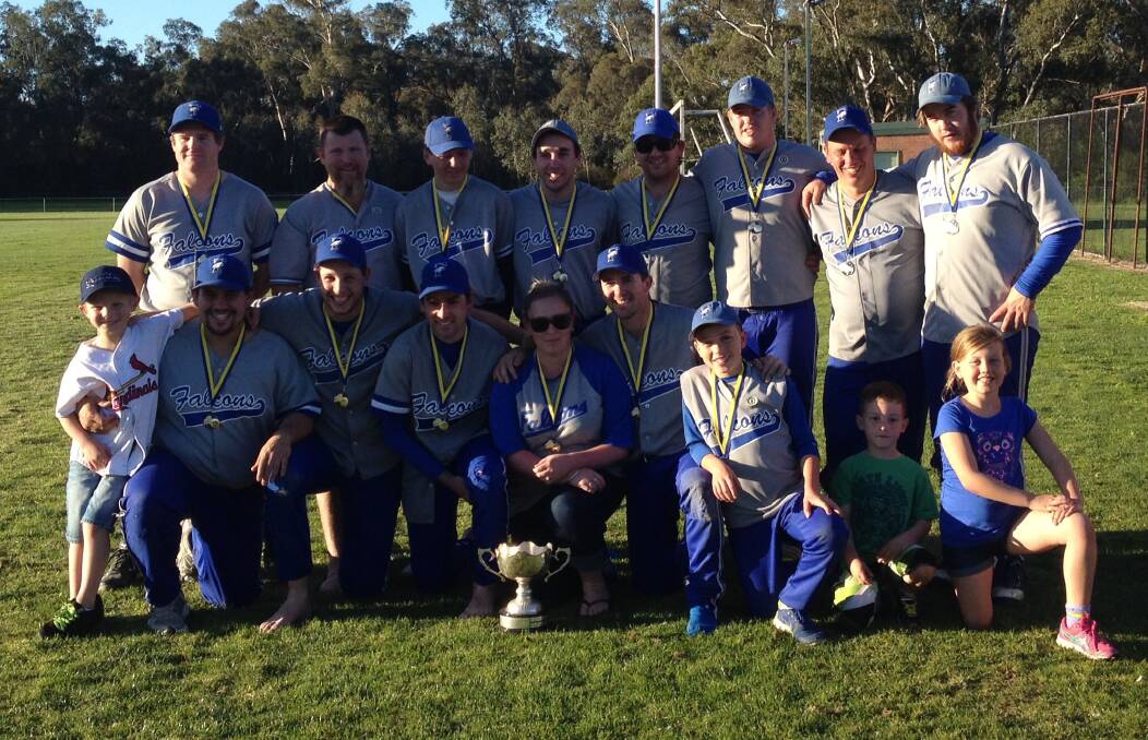 NUMBER ONE: Falcons celebrate after winning a 14th consecutive A-grade premiership  in the 2013 baseball season. Picture: contributed 