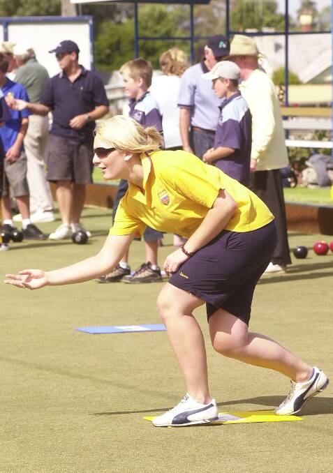 Girton Grammar's Margaret Waite bowls in the schools competition in 2005. 