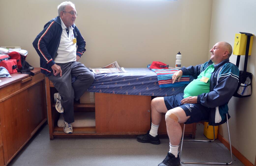 HAVING A CHAT: First Aid Officers Max Healey and Les Bacon. Picture: BRENDAN McCARTHY
