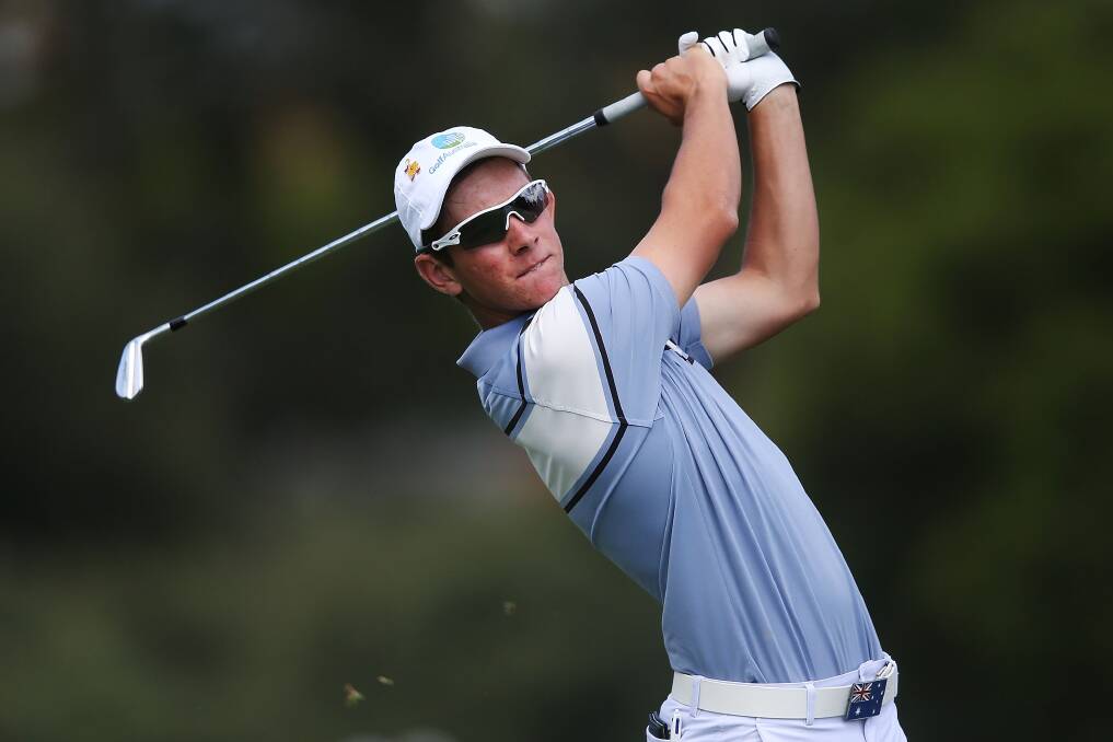 FINE PERFORMANCE: Ravenswood's Lucas Herbert drives on day two of the Australian Masters at Metropolitan. Picture: GETTY 