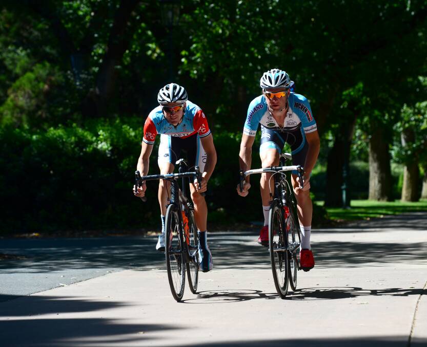 SPRINT: Sam Crome and Roy Pieters in Rosalind Park. Picture: JIM ALDERSEY