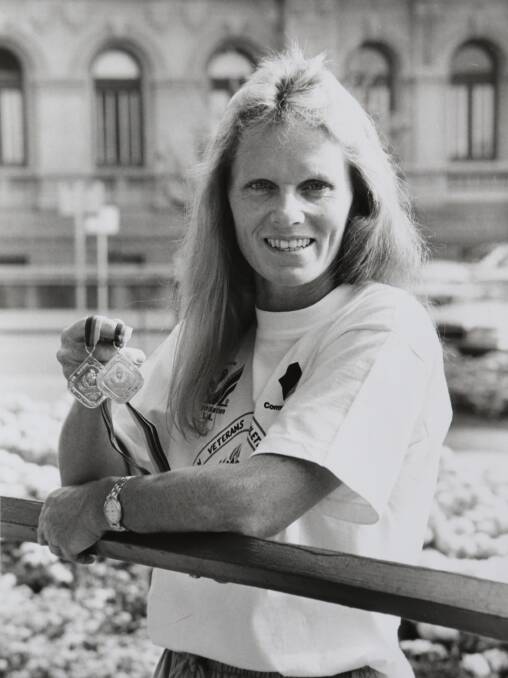 GOLD RUSH: Wendy Ryan with the medals she won at the Australian Veterans athletics championships in 1993. 