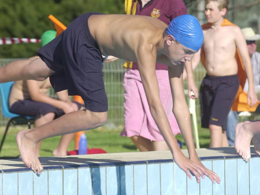 Anthony Banks at the start of a 50m freestyle heat at Girton Grammar's swimming carnival in 2005. 