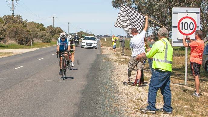 ROLLING ON: Lawrie Naughton wins the Eaglehawk tp Pyramid Hill cycling classic. Picture: CONTRIBUTED