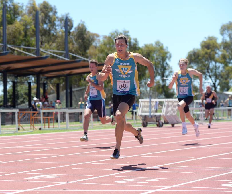 SPRINT: Blake Pryse from Kangaroo Flat wins his leg of the 100m in 11.77 seconds. Picture: JIM ALDERSEY