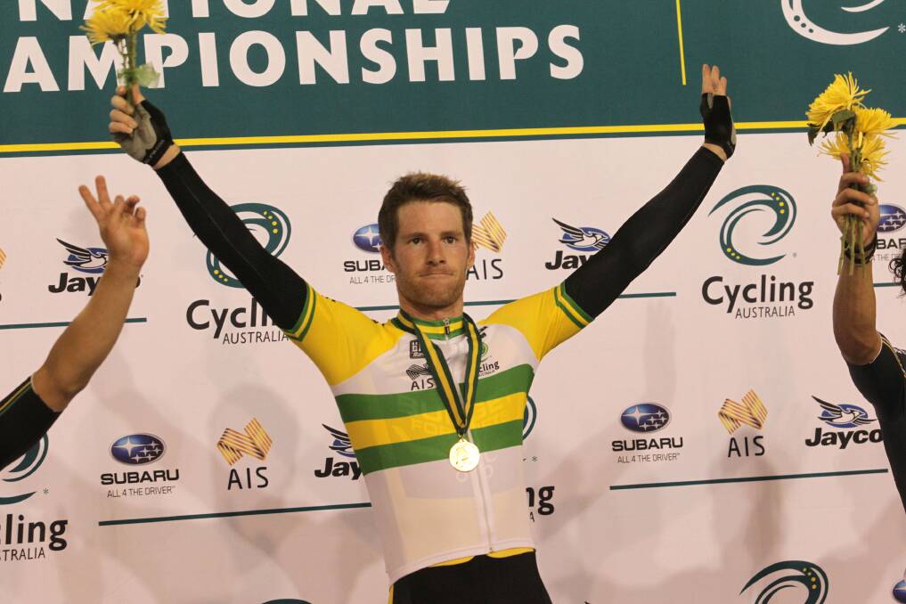 GOLD: National points score champion Glenn O'Shea on the victory dais. Picture: Cycling Australia