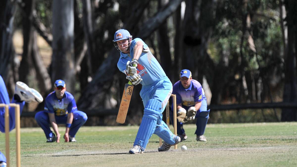 HOT FORM: Strathdale-Maristians all-rounder Ben DeAraugo drives in Saturday's one-day clash with Golden Square at Bell Oval. Picture: JODIE DONNELLAN