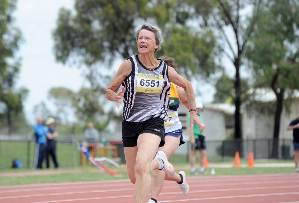  DASH: New Zealand's Lois Anderson in the 55-59 years 60m sprint. Pictures: JODIE DONNELLAN 