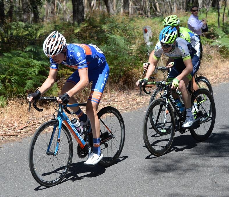 CLIMB: Jack Haig leads the attack on Mount Alexander as riders contest the Ballarat to Bendigo leg of the tour. Pictures: JIM ALDERSEY