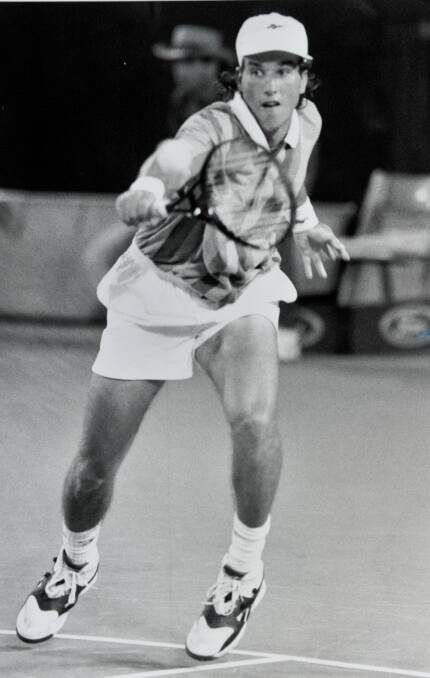 Pat Rafter plays a backhand return on centre court, now known as Rod Laver Arena, at the Australian Open in 1995. 
