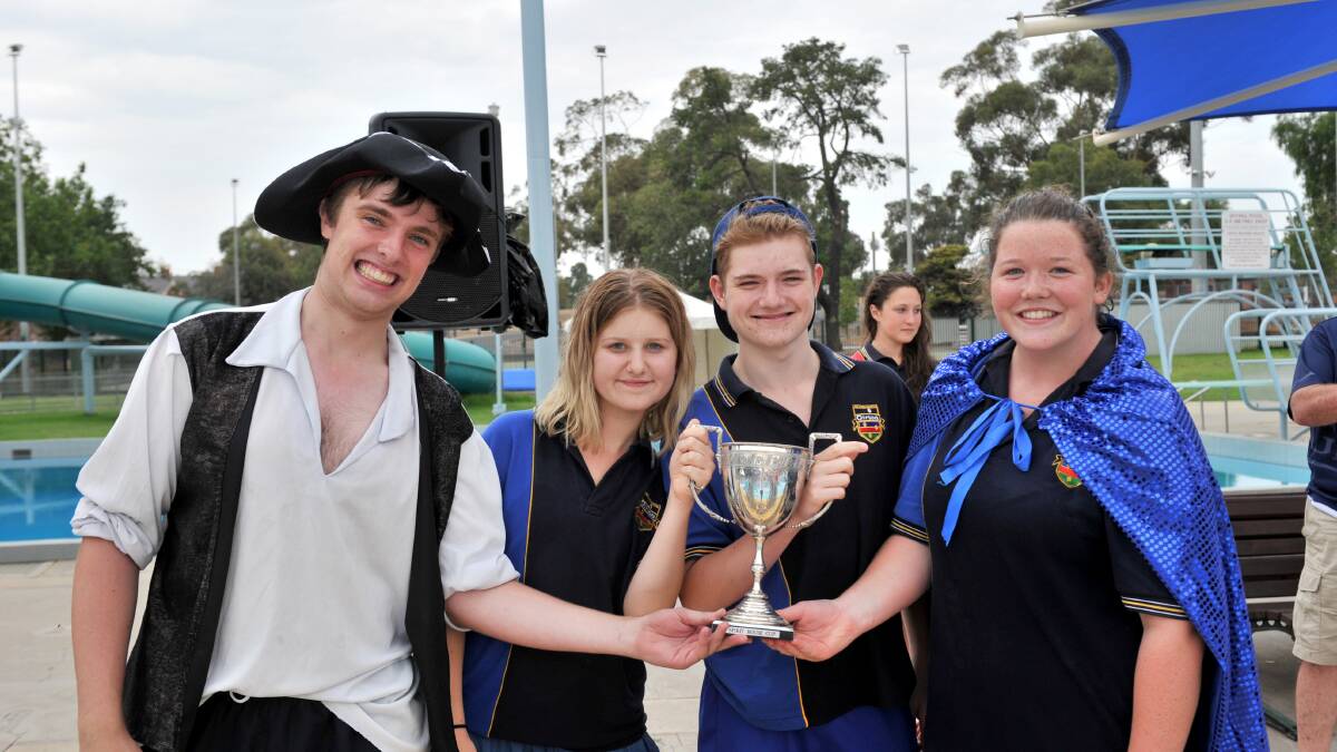 Riley House captains Tom Hatcher, Lizzie Wiles, Oscar Black and Isabelle Whiteley with the Spirit Cup. 