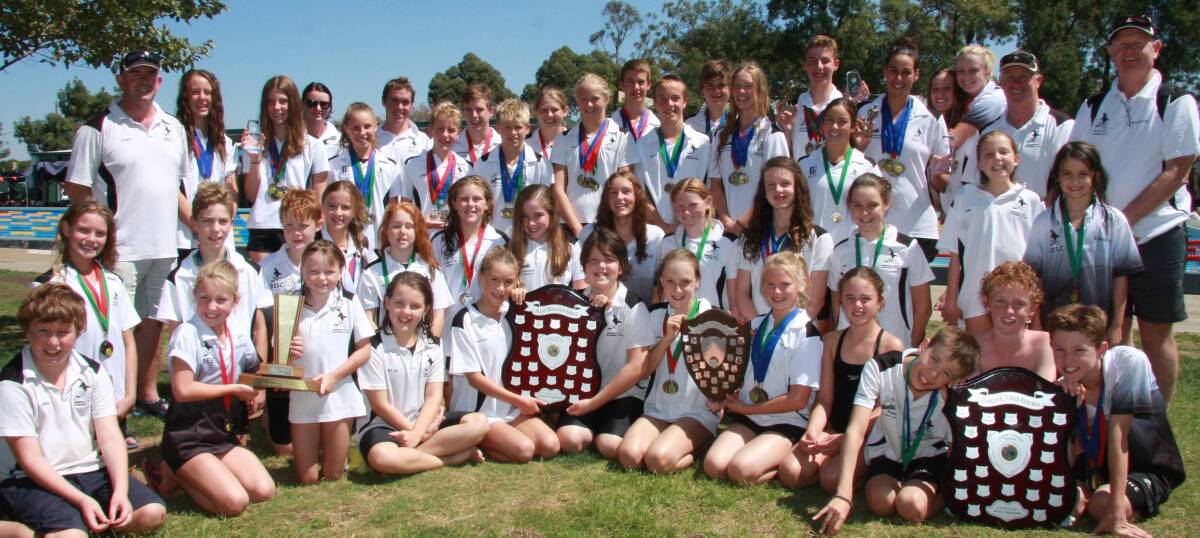 SHIELD SPREE: Bendigo East's swimming squad won the boys, girls and overall aggregate shields. Picture: CONTRIBUTED 