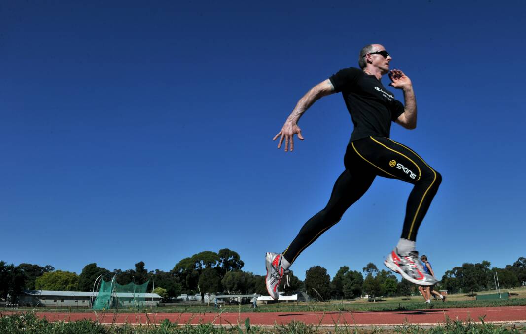 Bendigo sprinter Glenn Stephens in training at the Latrobe University Bendigo athletics complex in Flora Hill. 