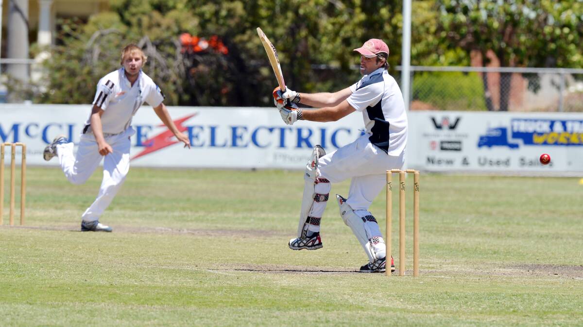 Northern District Colts opening batsman Trav McNaught swings and misses this delivery against Maryborough at Kangaroo Flat's Dower Park. Picture: BRENDAN McCARTHY