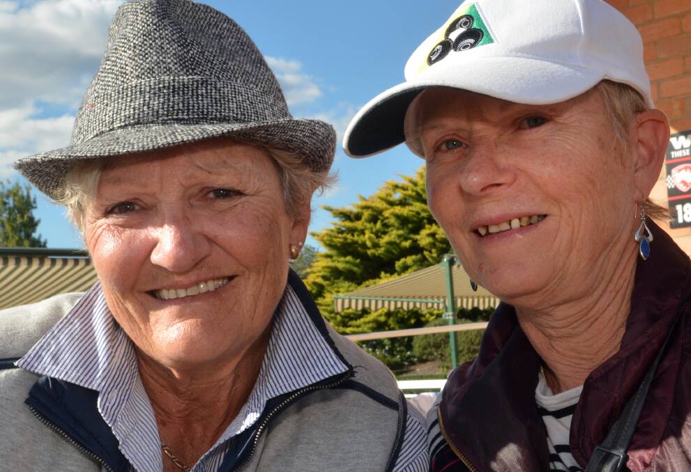Jaye Allen-Dale from San Remo and Lucy Dalli from Stratford Bowls Club enjoy the sunshine during Tuesday's play at state champions week at Bendigo East Bowling Club. Picture: BRENDAN McCARTHY