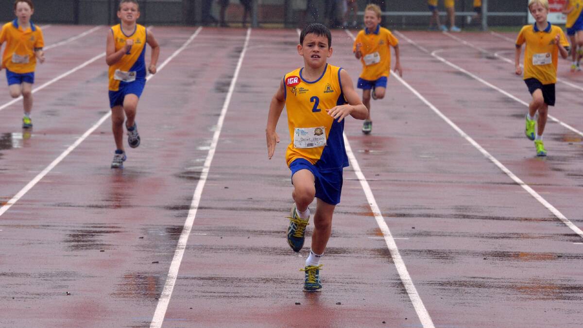Oscar Horan contests a 200m heat in the under-7 boys competition. 