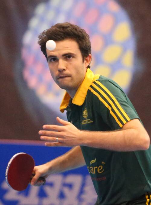 William Henzell on his way to winning gold in the men's singles at the Oceania table tennis championships at Bendigo Stadium. Picture: GLENN DANIELS 