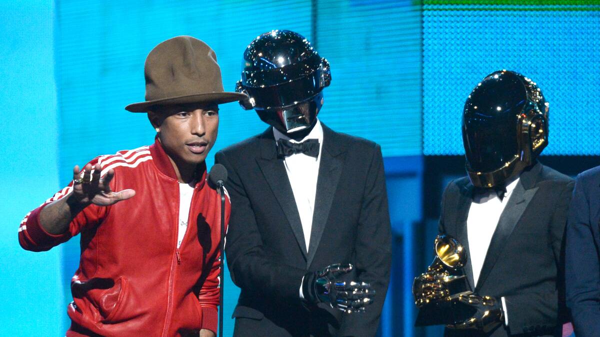 Pharrell Williams and Daft Punk on stage during the 56th GRAMMY Awards at Staples Center on January 26, 2014 in Los Angeles, California. Photo: GETTY IMAGES