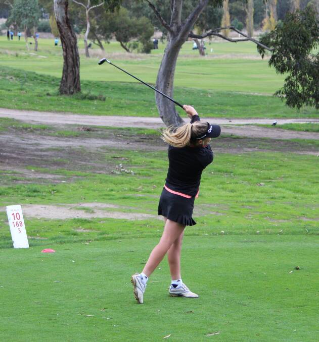 Tahlia Holmberg tees off on 10th hole at Rosanna during the division three pennant final. Picture: CONTRIBUTED 