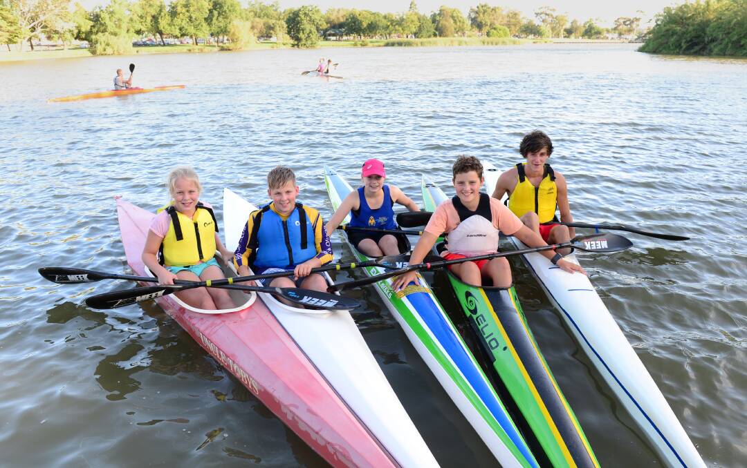 YOUNG STARS: Bendigo Canoe Club members Emily Strahan-Ferrie, Baydn Murphy, Imogen Douglass, Sean Jones and Ben McLean will be in action this weekend. Picture: JIM ALDERSEY  