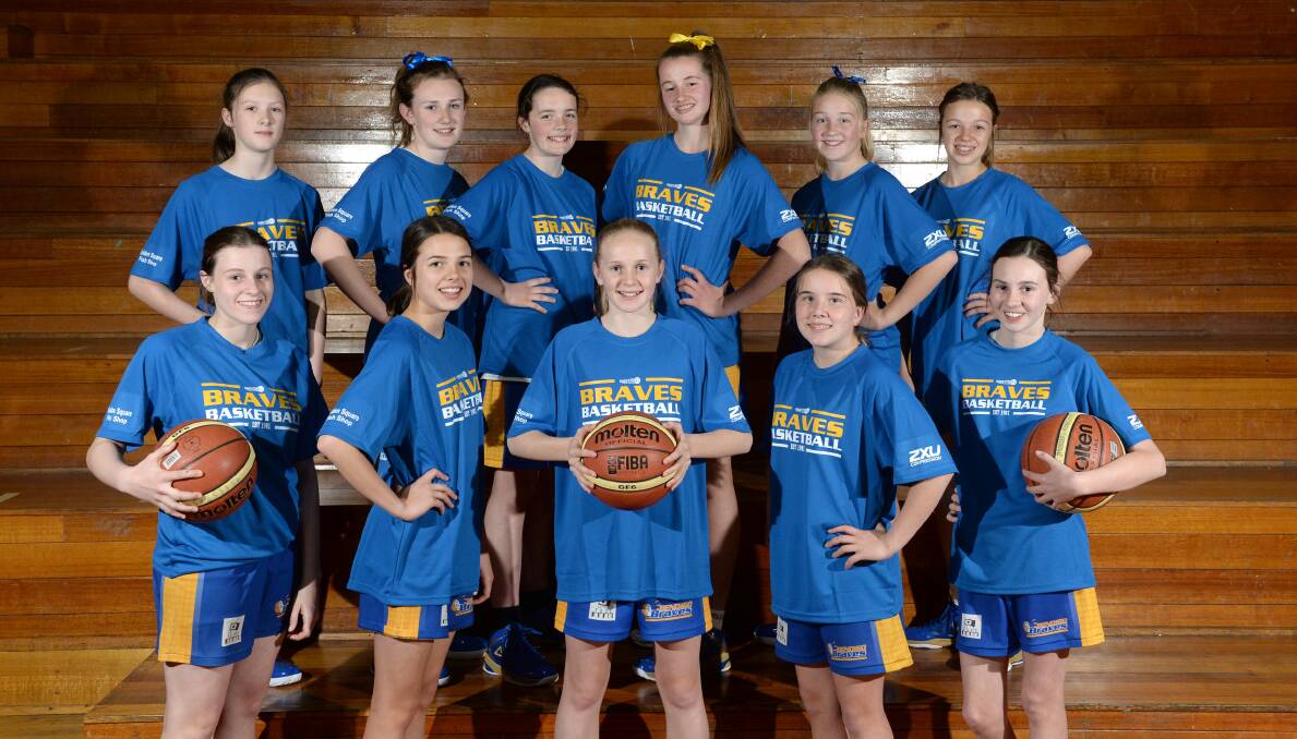 The Bendigo Junior Braves under-14 girls team. Back: Abbey Barber, Keeley Jones, Kate Douglass, Ruby Barkmeyer, Imogen Kinder and Kate Bouwmeester. Front: Danielle O'Toole, Sarah Bouwmeester, Emmie Banfield, Taylah Lindrea and Isabel Eliades. Picture: JIM ALDERSEY