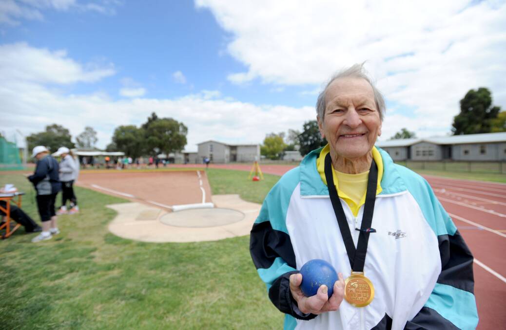 Alyce's 90-year-old grandfather, Max McKay, competed at the Oceania Masters Athletics Championships in Bendigo in January. Picture: JODIE DONNELLAN