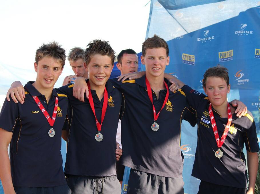 SILVER: The 14-and-under boys team that finished second inthe 200m freestyle relay, Bailey Harriden, Callum Moloney, Angus Verbeek and Mitchell Sherlock. 