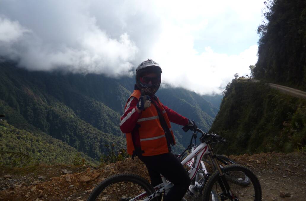 Tackling the notorious Death Road in Bolivia. Picture: SUPPLIED 