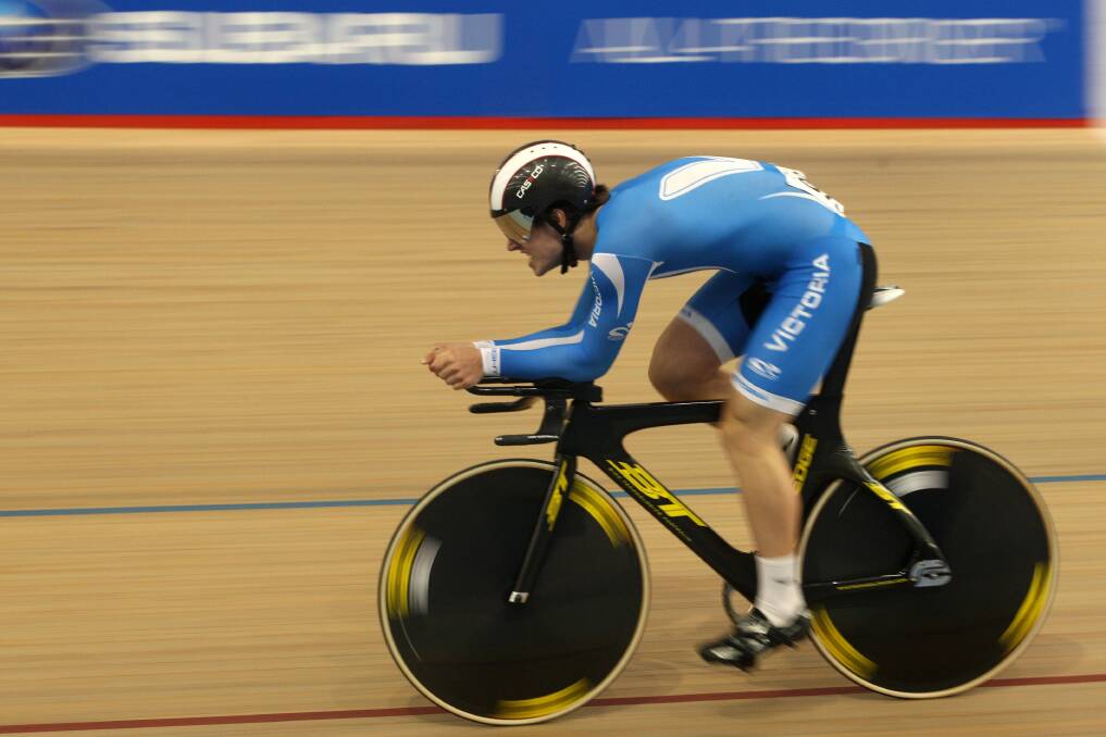 Braeden Dean rides to victory in the under-19 time trial at the 2014 national track cycling championships in Adelaide. 