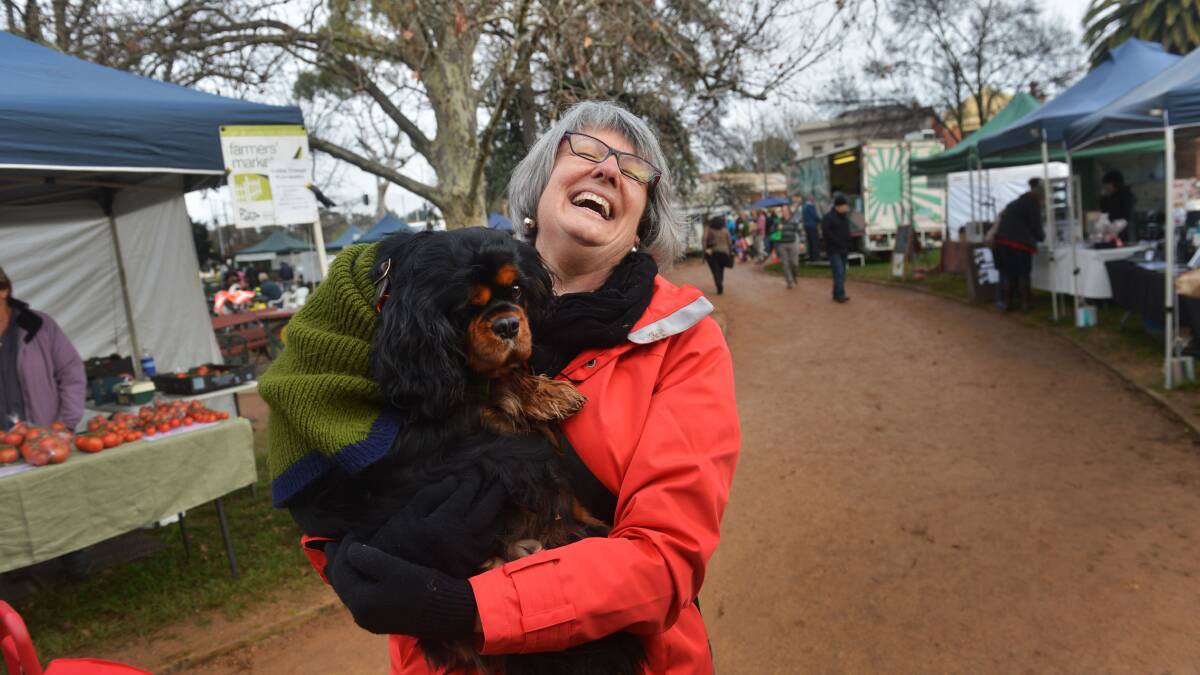 Mary-Anne Thorn and Bodie from North Melbourne at Castlemaine Farmers Market. Picture:  BRENDAN McCARTHY