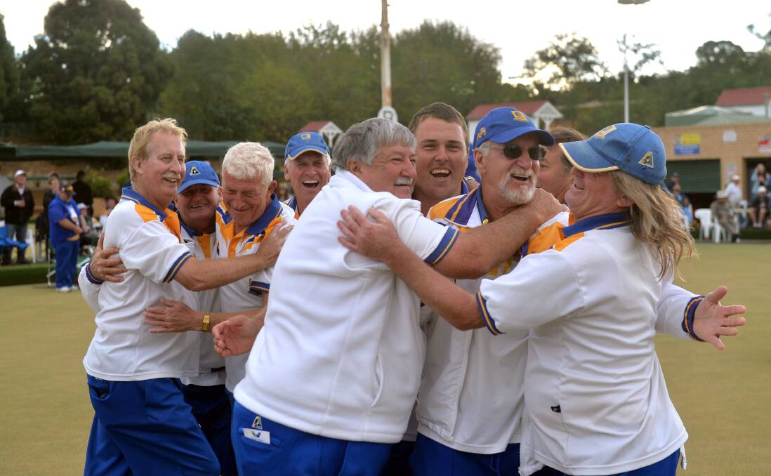 Golden Square celebrates the division one bowls premiership win. Picture: LIZ FLEMING
