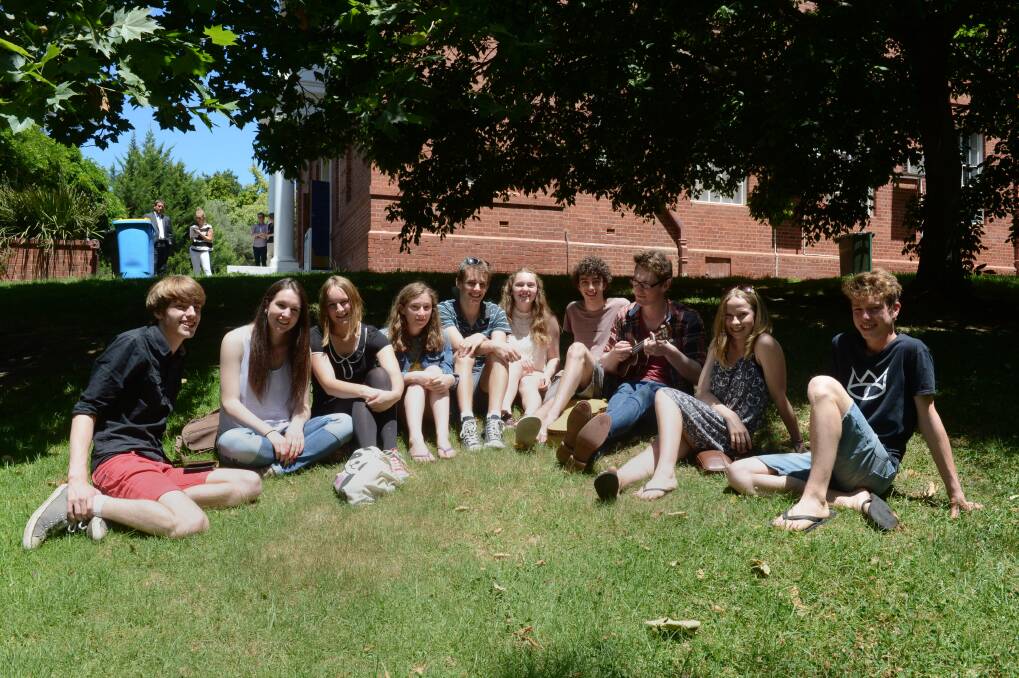 BSSC year 12 students and friends enjoy a picnic in the sun after receiving their VCE results. Picture: JIM ALDERSEY
