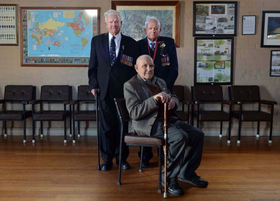 SPECIAL: WWII veterans Ivon Hutcheson, Bill Hosking and George Addlem. Picture: BRENDAN McCARTHY