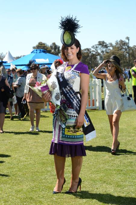 Myer Lady of the Day winner Lauren Ellery for the Myer fashions on the field at the Bendigo Cup. Picture: JIM ALDERSEY
