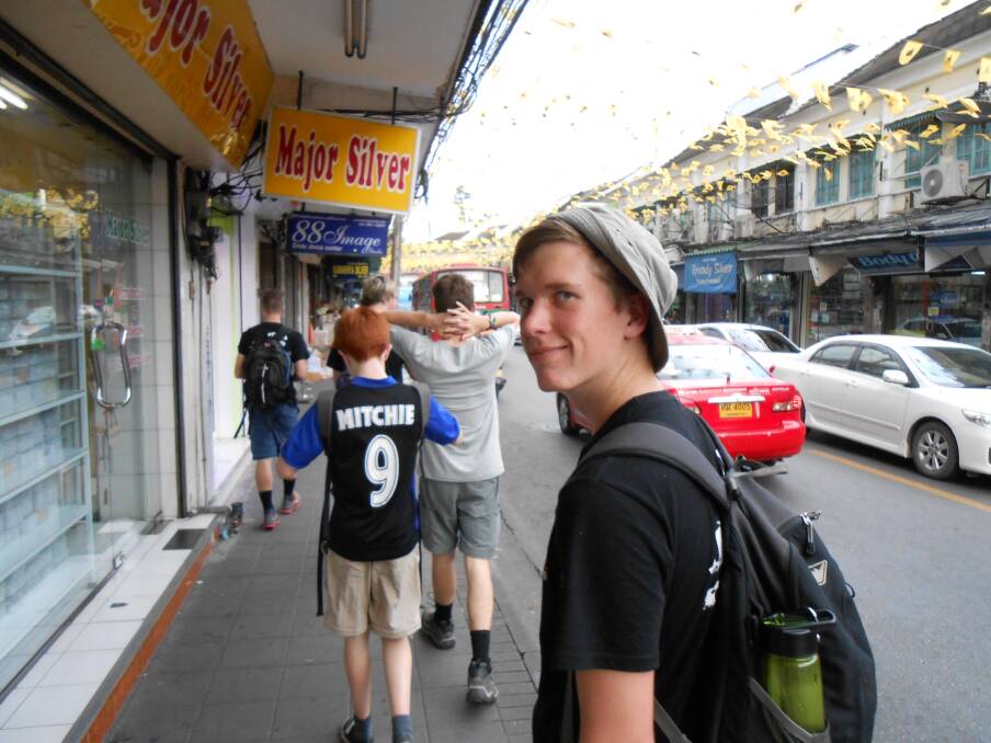 WORLD CHALLENGE: Bendigo South East College team three on a Bangkok street. Picture: SUPPLIED