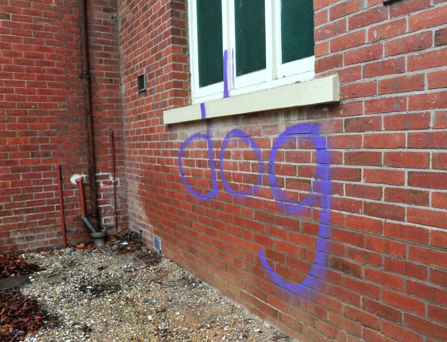 Graffiti on the Eaglehawk Town Hall. Picture: JODIE DONNELLAN