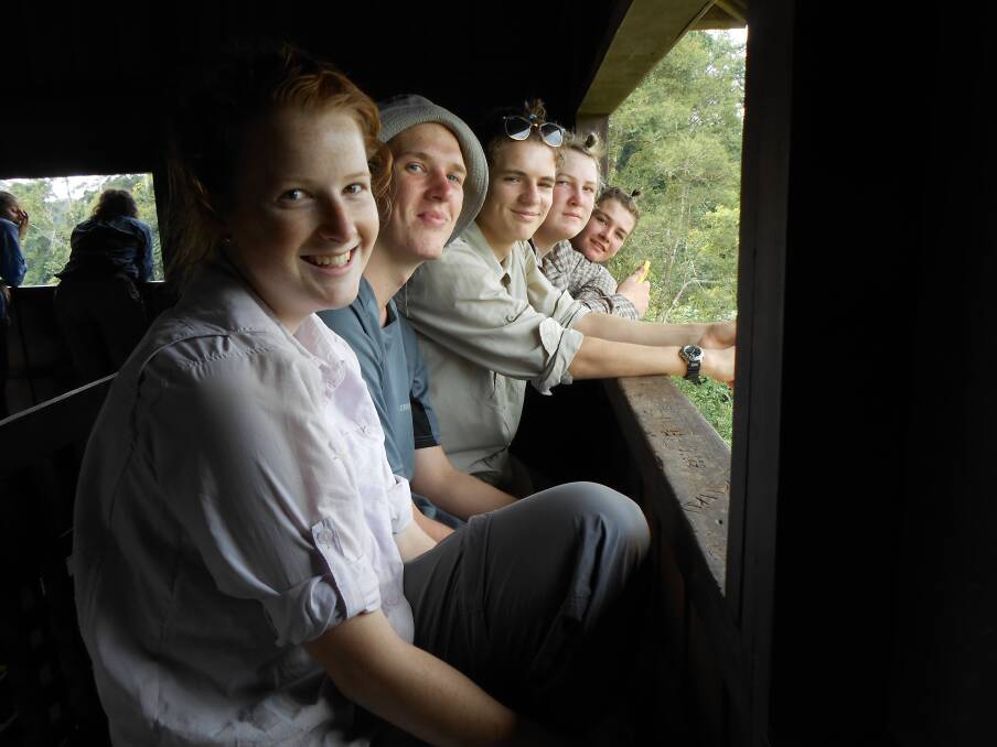 WORLD CHALLENGE: Students look at the wildlife from a viewing tower in Kao Yai National Park. Picture: SUPPLIED