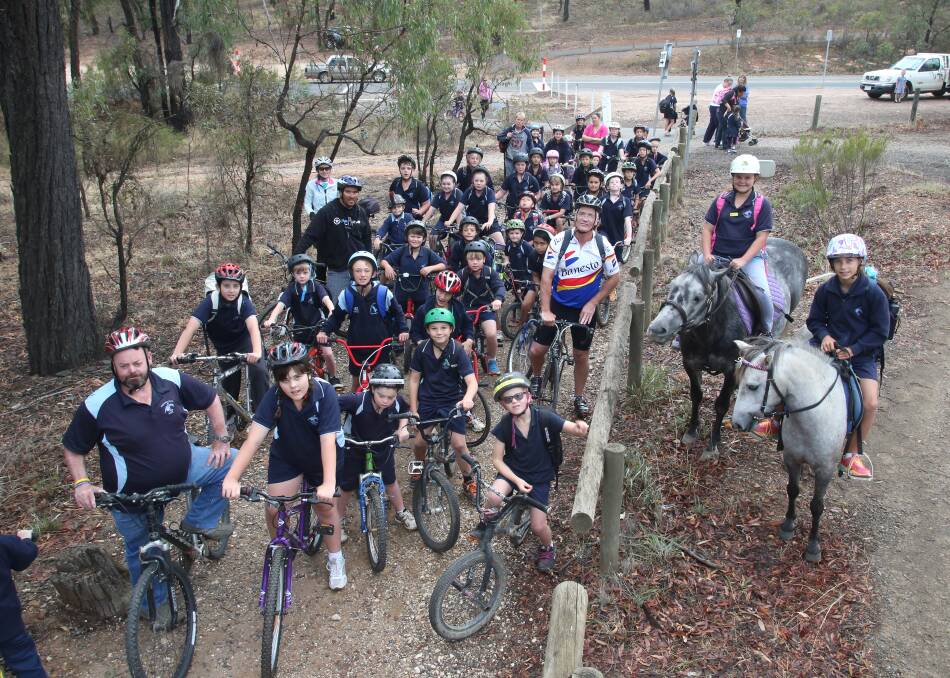 Eaglehawk North PS students ride their bikes. Picture: PETER WEAVING