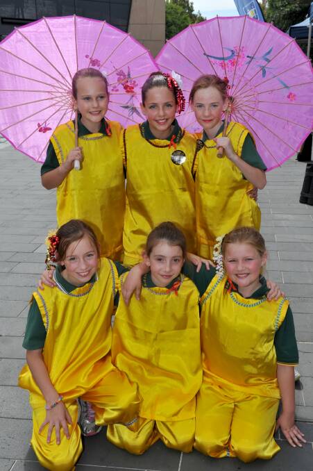 Georgia Lee, Kiarni Walla and Grace Hill (front) and Georgia McKellar, Kaitlyn Hayes and Emily Bull (back) from Kangaroo Flat Primary School. Picture: JODIE DONNELLAN 
